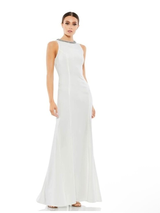 Mac Duggal Dresses & Skirts - Mac Duggal Embellished Rhinestone Neck White Trumpet Gown 49093